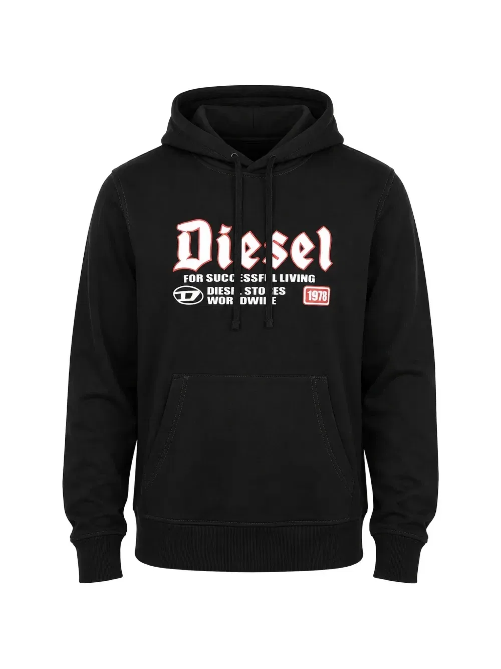 Худи на шнурках с логотипом Diesel, черный