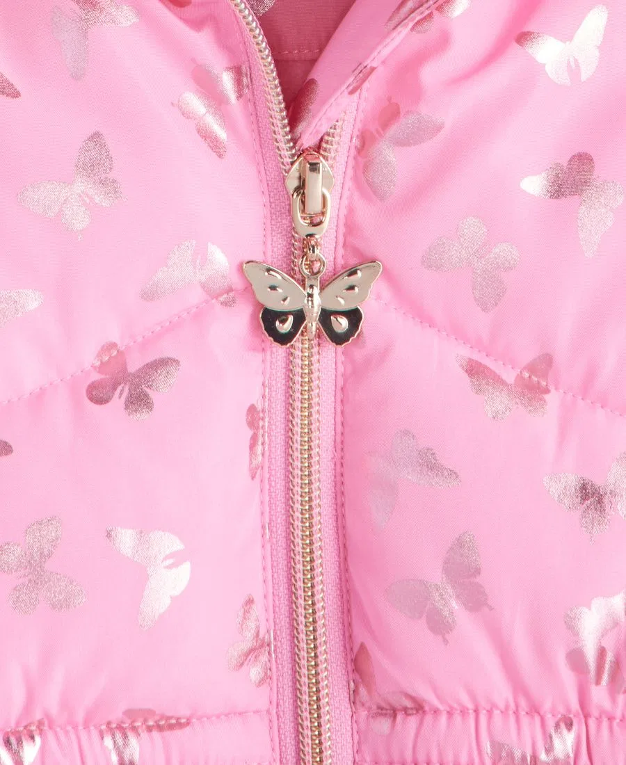 Детская куртка-пуховик с принтом, модель Foil Quilted S Rothschild & CO, Pink Butterflies — фото 2