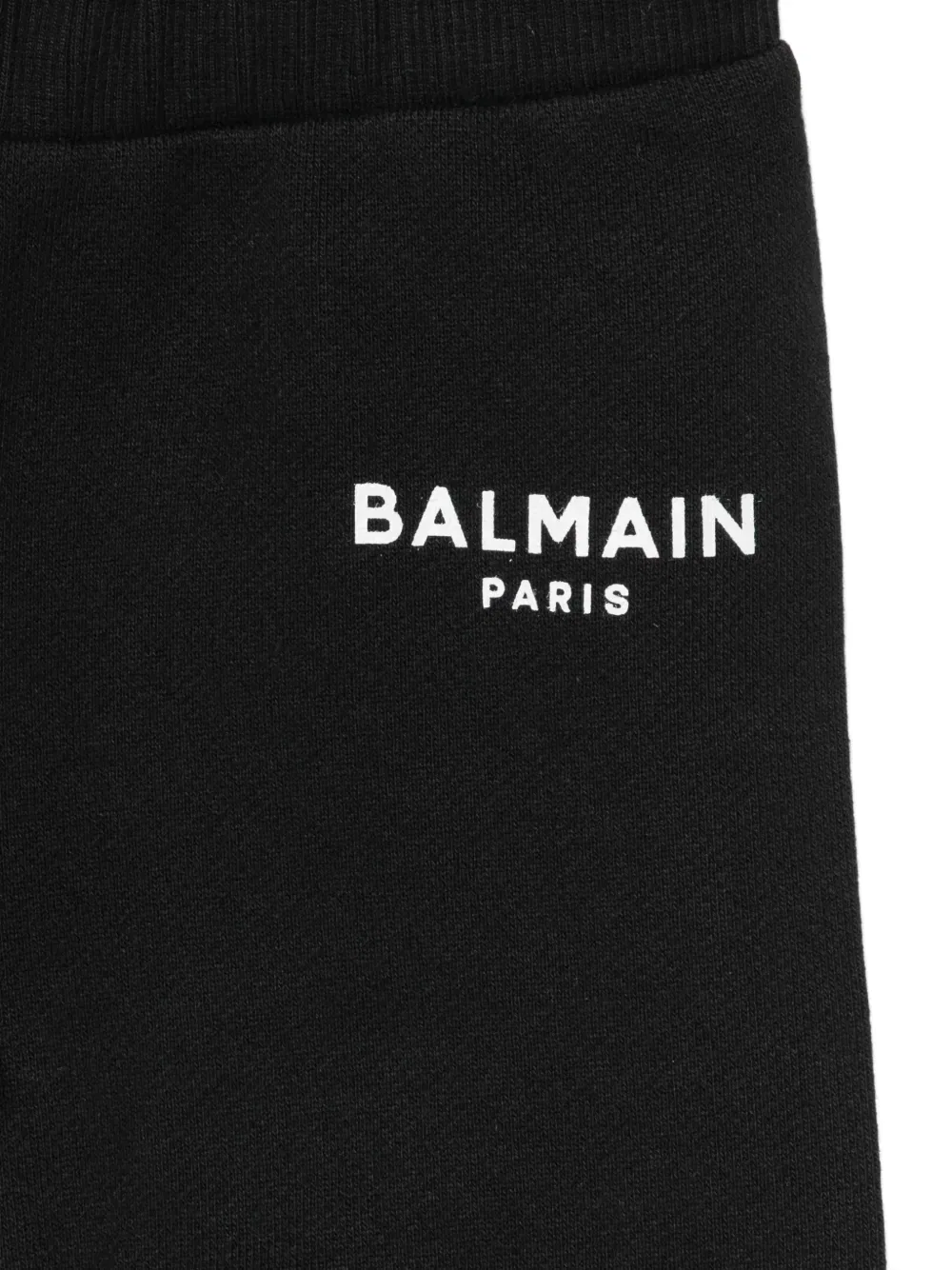 Хлопковые спортивные штаны с логотипом и ребристыми манжетами Balmain Kids, черный — фото 3