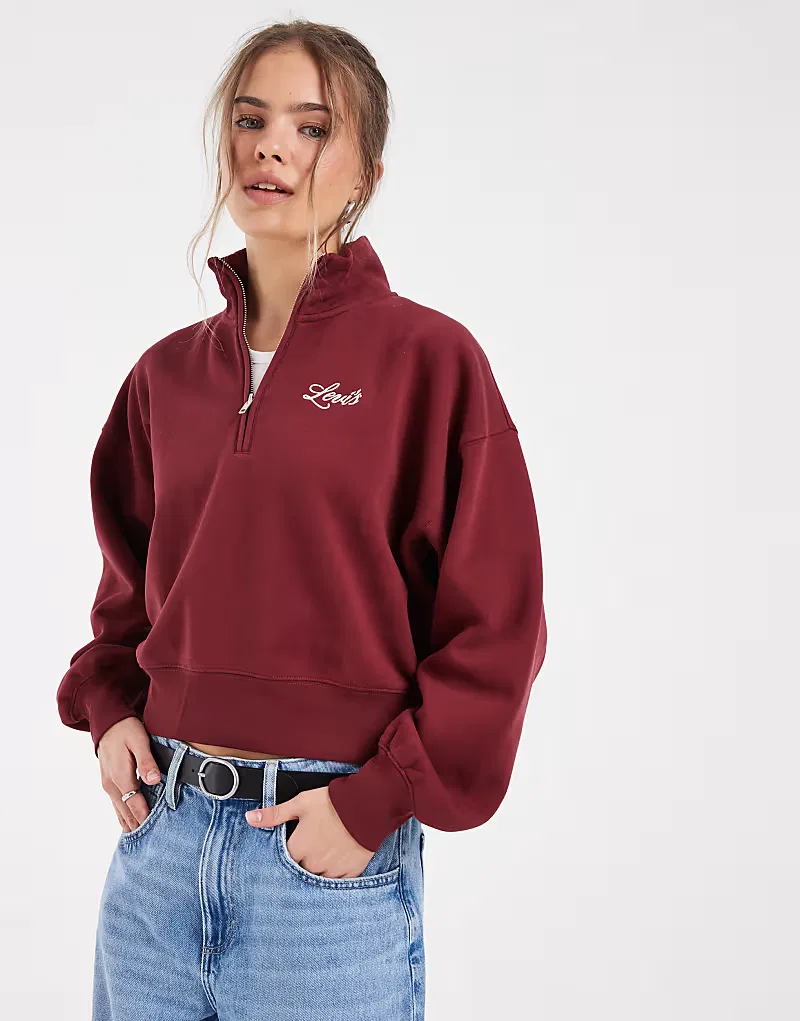 Свитшот винтажный 80-х на четверть молнии с логотипом на груди Levi's, красный