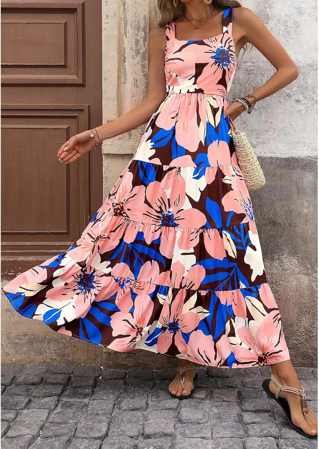 Женский летний макси-сарафан с цветочным принтом Flowy Beach Vacation Casual Boho, A1 — фото 3
