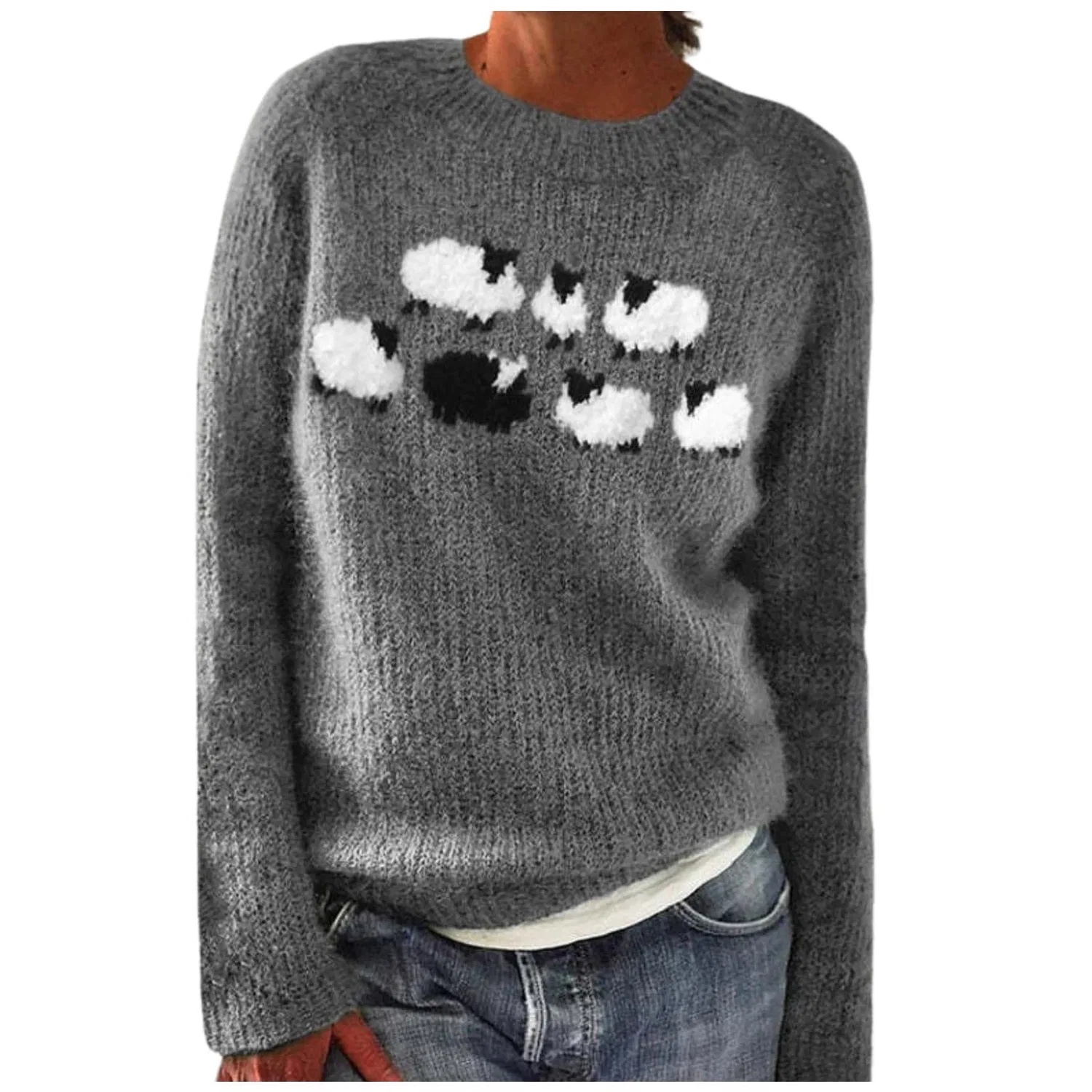 Женский свитер с принтом Crew Neck Chunky Knit, Dark Grey