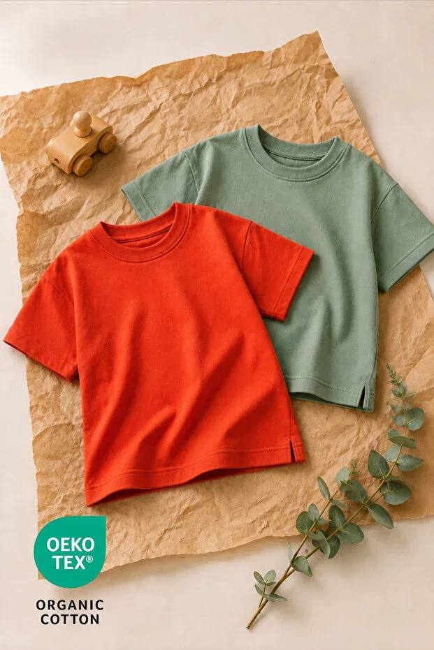 Детский комплект футболок с коротким рукавом хлопковый Basics Luppinos, Tile-Green
