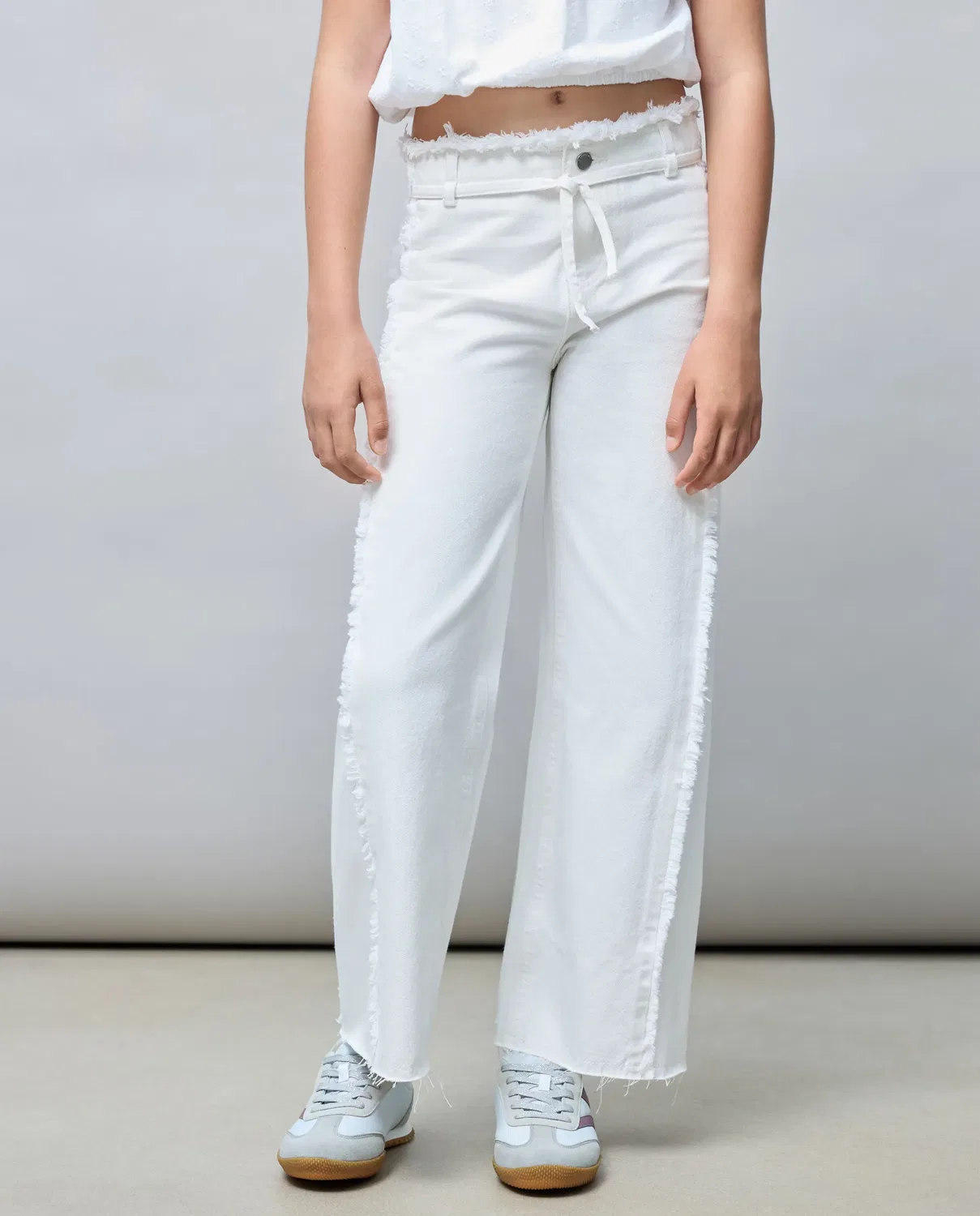 Детские брюки для девочек wide leg с треугольной вставкой Kids El Corte Inglés, White — фото 2