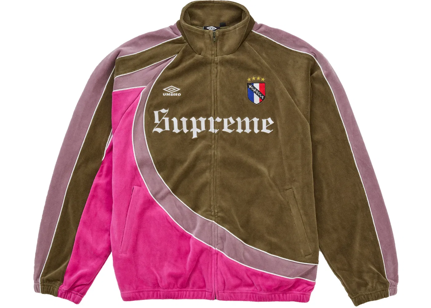 Мужская спортивная куртка на молнии с вышитыми логотипами Supreme Umbro Velour Track Jacket, оливковый