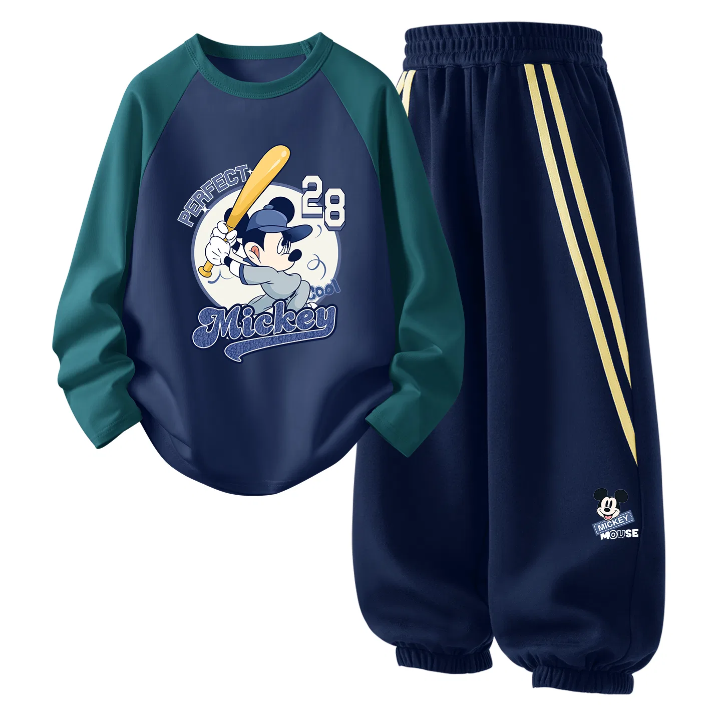 Детский комплект спортивной одежды с принтом, Disney, Dark Green Blue+Happy K_Right Side Navy Blue