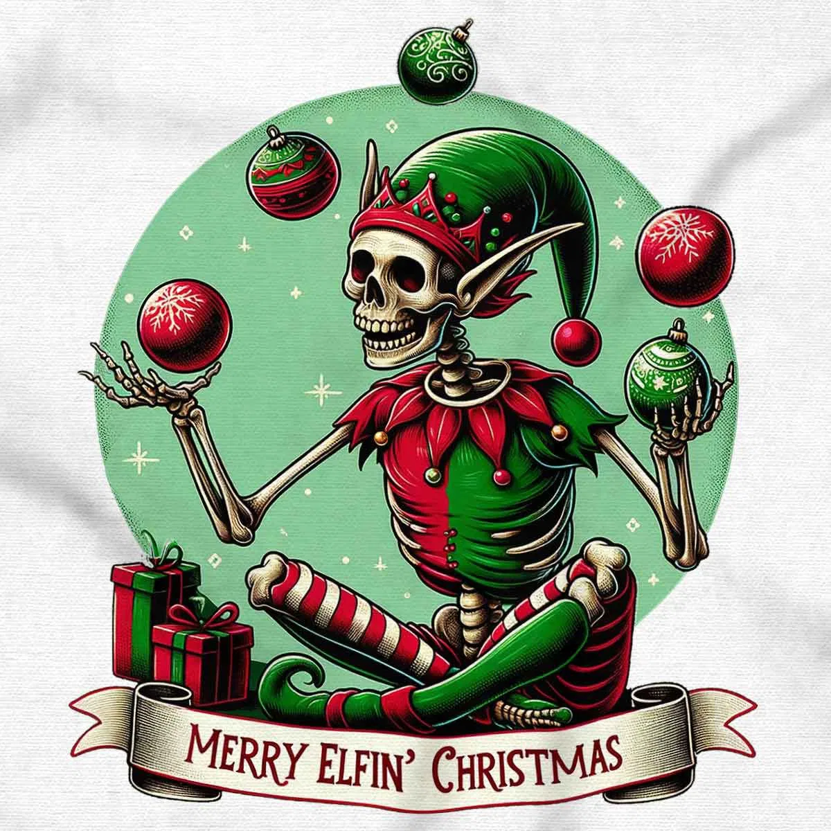 Детское боди-комбинезон с коротким рукавом Christmas Skeleton Juggling Elf Brisco Brands, White — фото 2
