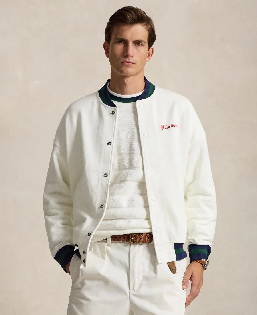 Мужское флисовое бейсбольное джекет-худи с вышивкой Polo Tennis Polo Ralph Lauren, White