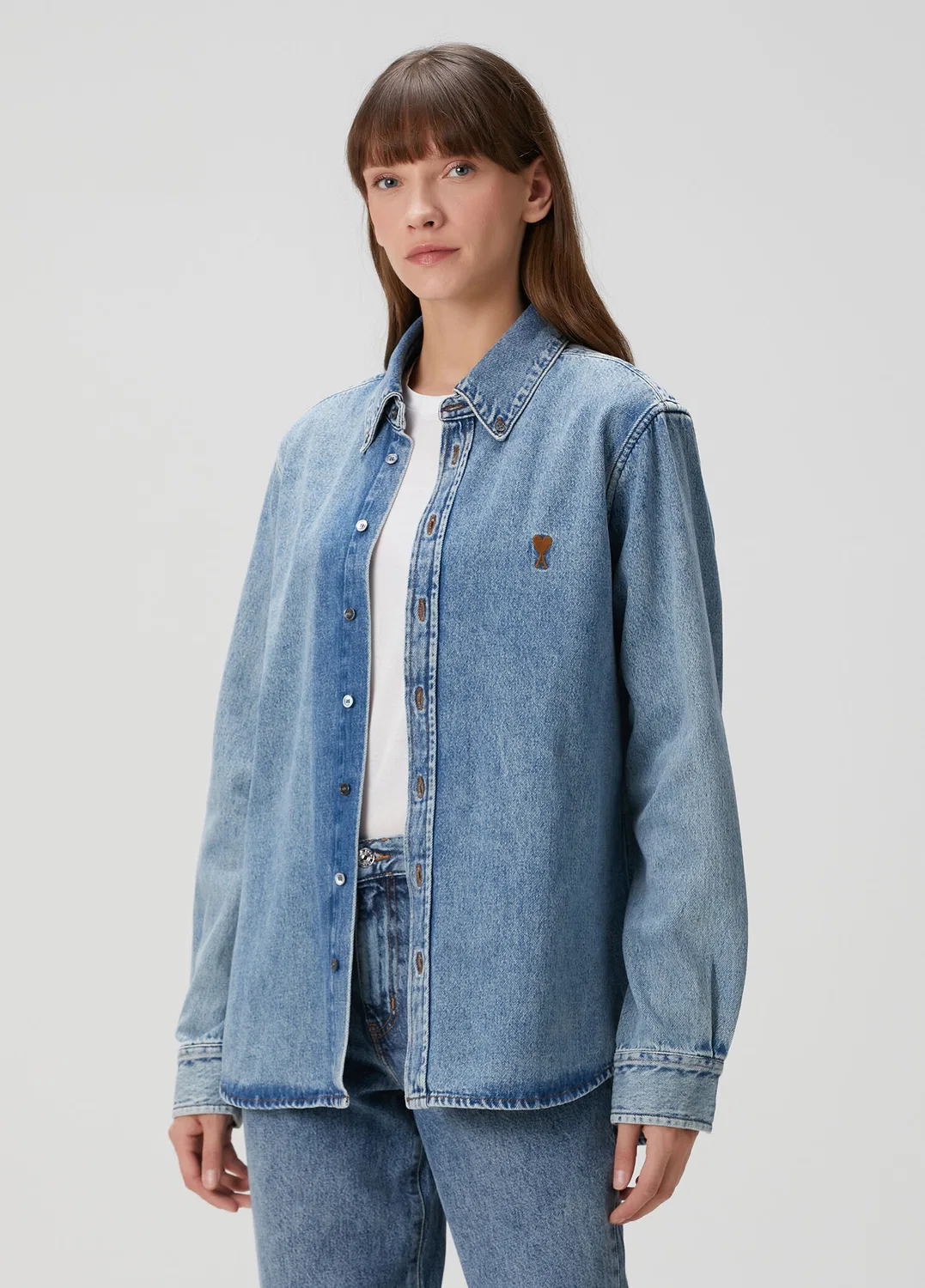 Джинсовая рубашка Classic Fit Ami Paris, mavi