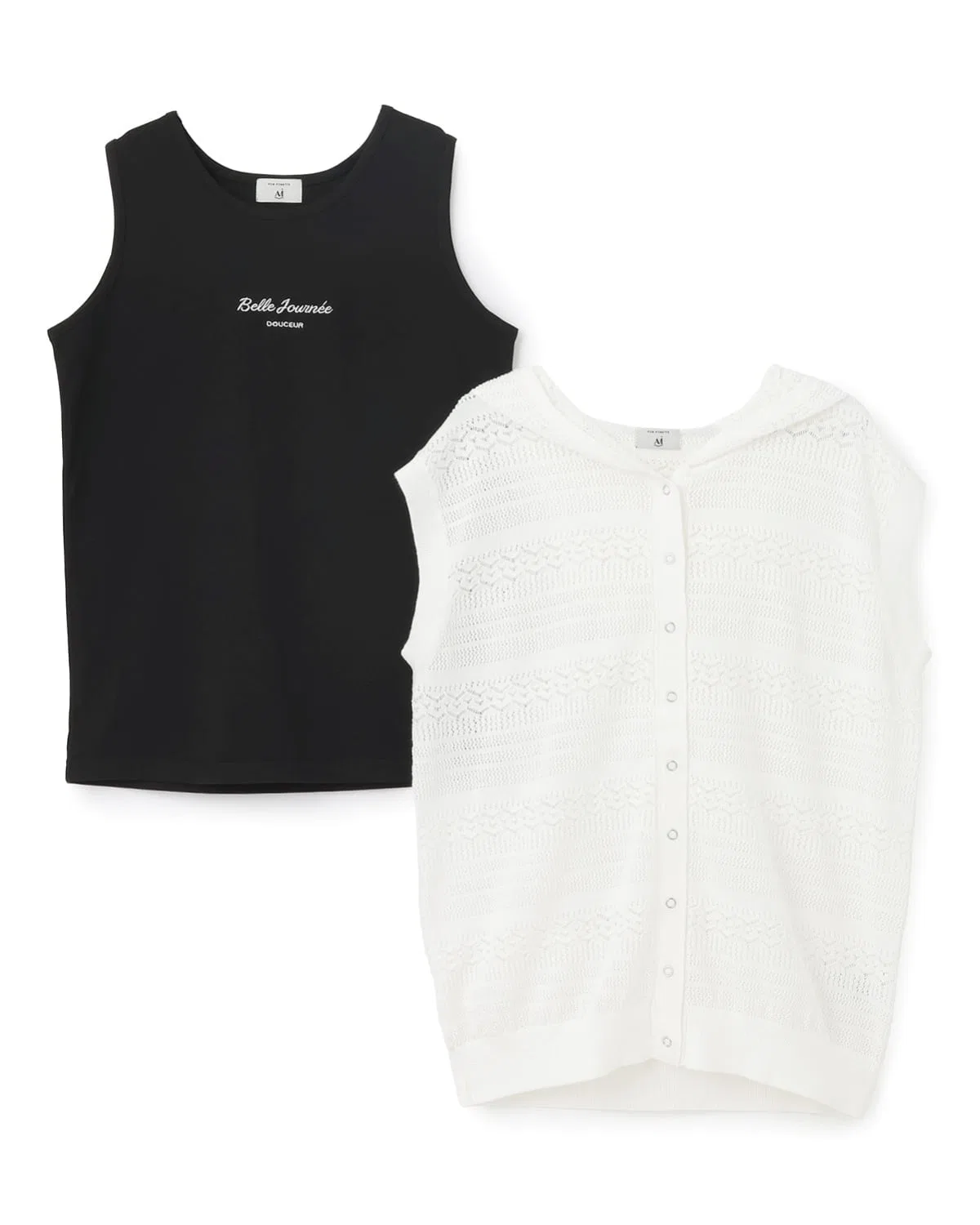 Pom ponette junior Детский комплект из нитяного топа без рукавов и топа с принтом, POM PONETTE AMI, Off White — фото 3