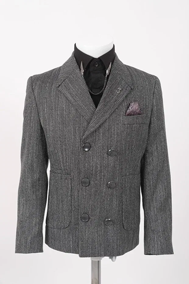 Детский пиджак для мальчиков slim fit Herringbone double breasted slim fit boys' jacket/without shirt Doctor Junior, Черный — фото 2