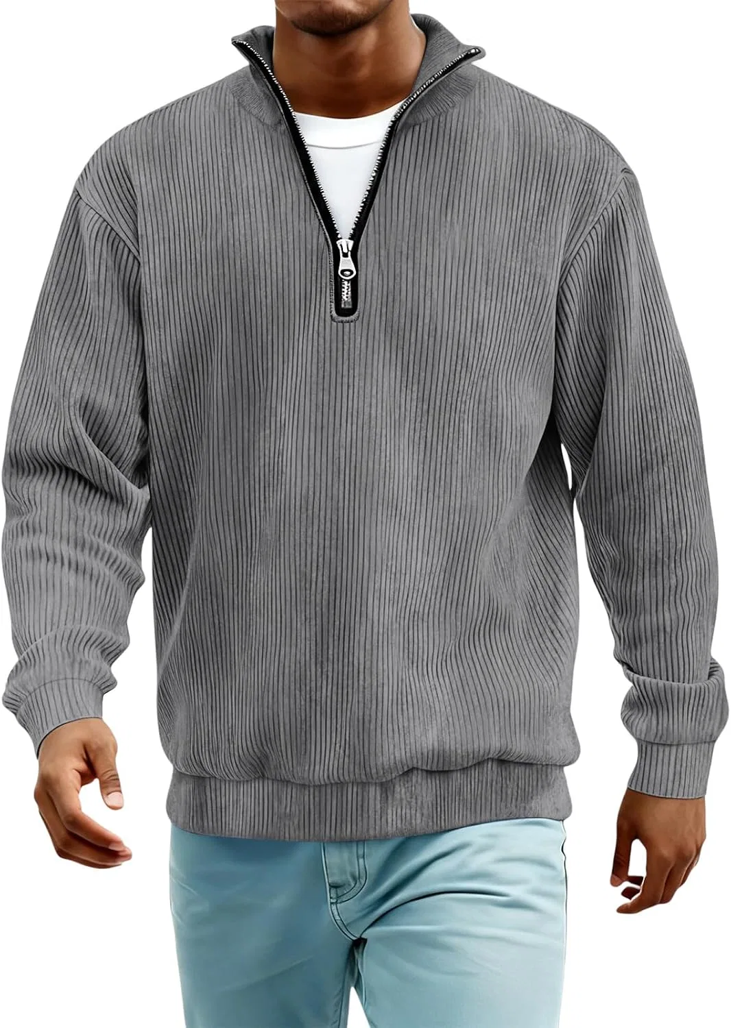 Мужская длинная футболка с поло на пуговицах, Regular Fit, Dark Gray