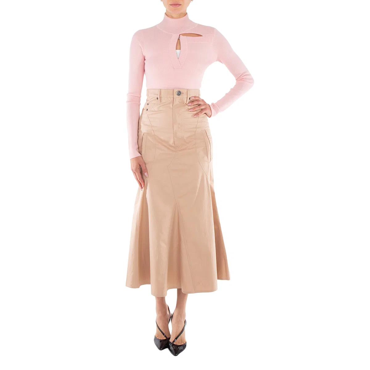 Юбка макси плиссированная Cotton Pleated Maxi Skirt Burberry, Pale Nude — фото 2