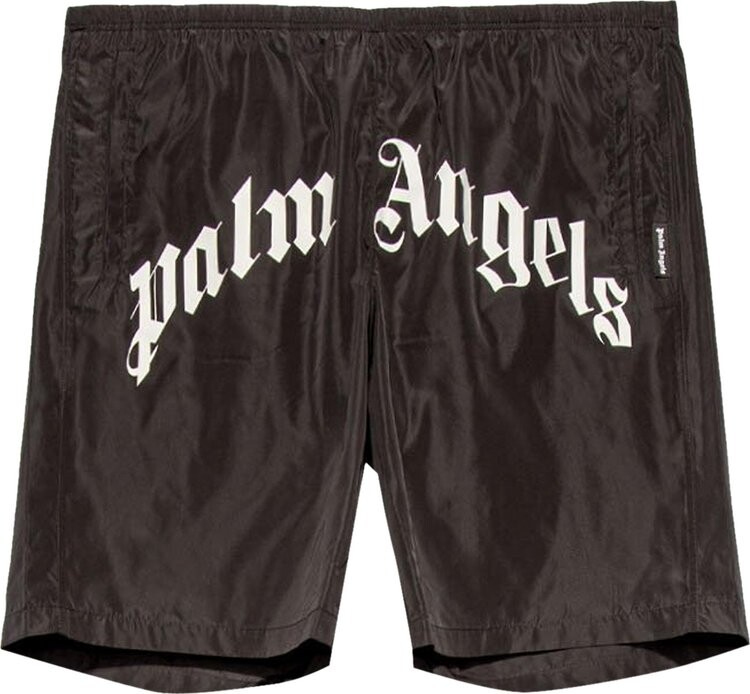 

Шорты Palm Angels Curved Logo Swim Short 'Black/White', черный
