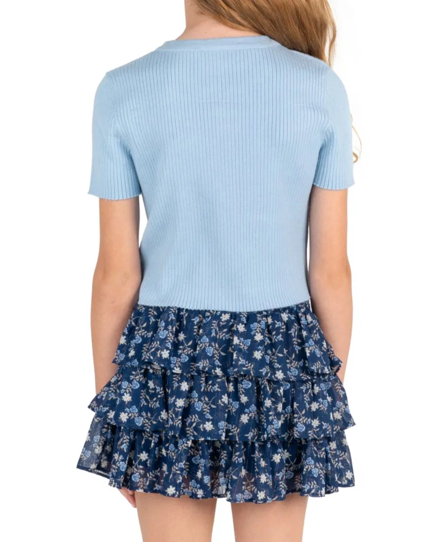 Комплект из топа и юбки-шорт с бантом, модель Rib Knit Bow Top and Skort Rare Editions, Navy — фото 3