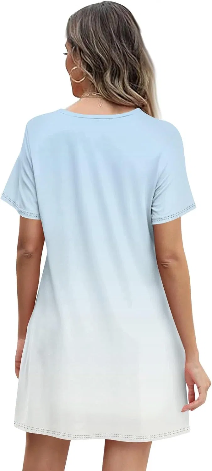 Женское летнее платье с цветочным принтом T-shirt Dress, 5-light Blue — фото 2