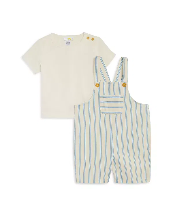 Детский комплект для мальчиков с принтом Tee & Striped Overalls Set Bloomie's Baby, Ivory Blue