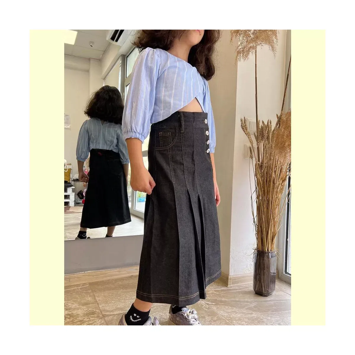 Детская юбка-миди с высокой талией и плиссе Denim Skirts Garvee, Denim Blue — фото 3