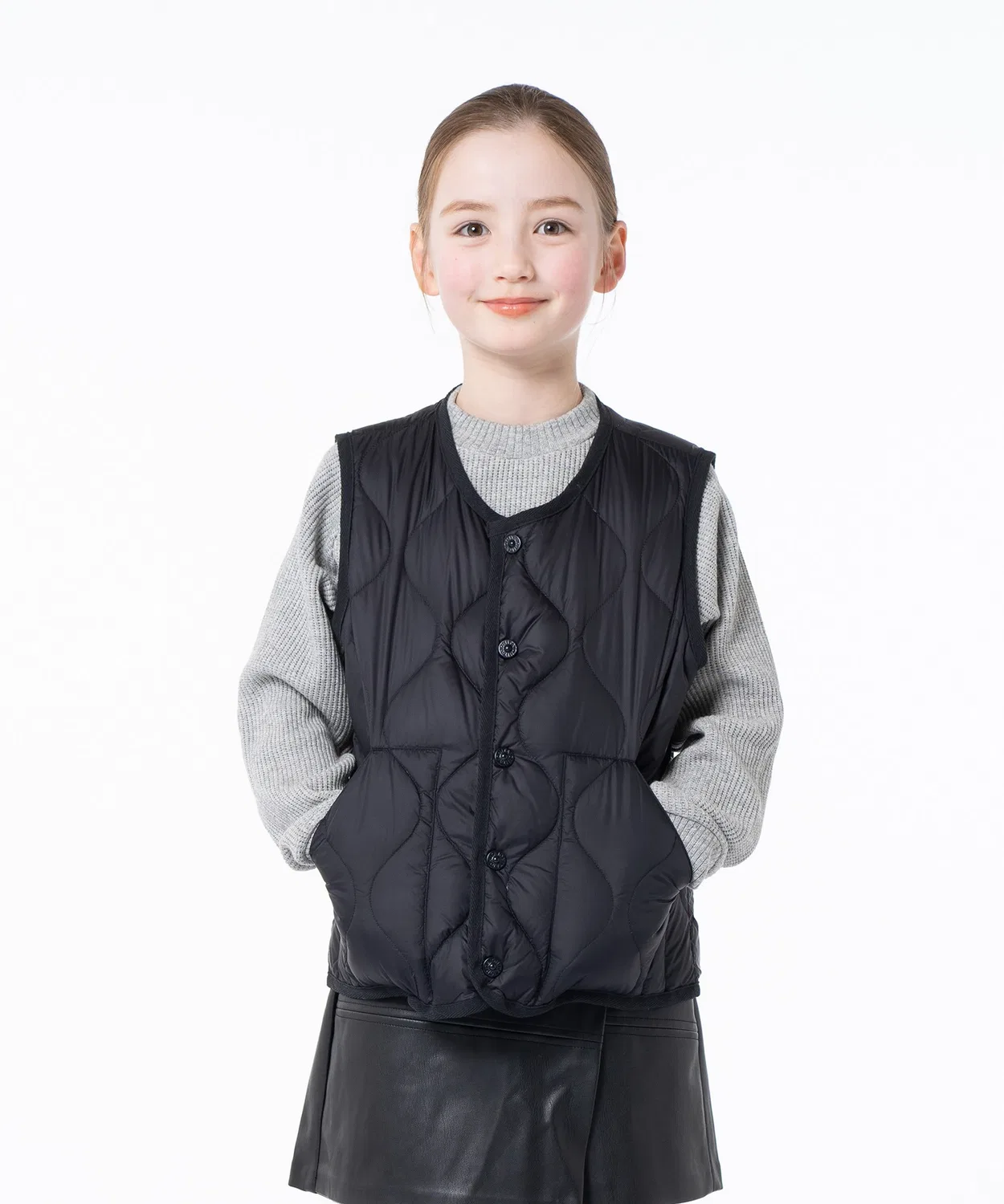 Детский жилет с наполнителем из пуха, с кнопками, модель Military Crewneck Button TAION, Black
