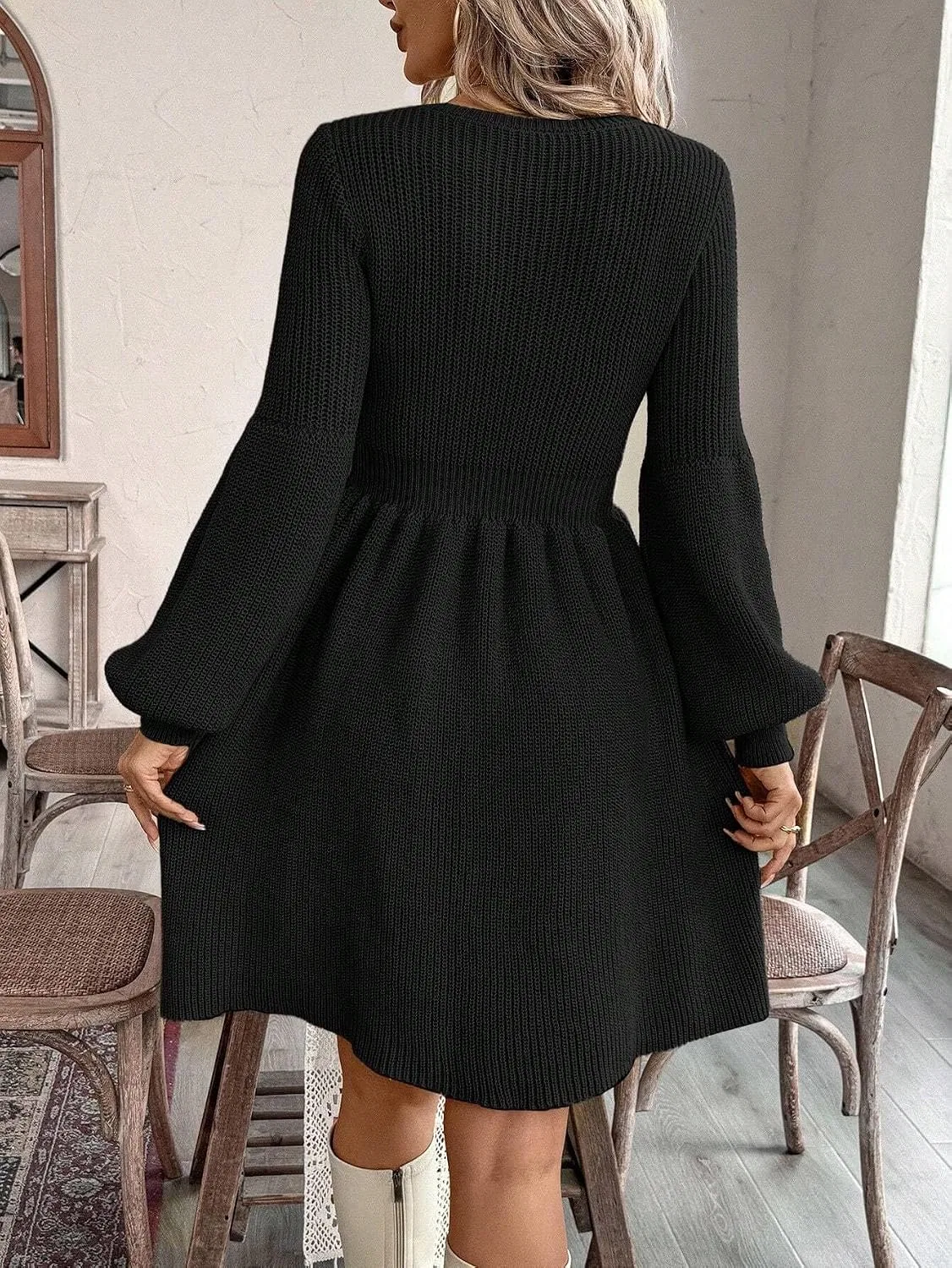 Женское повседневное платье A-силуэта с косами, Black — фото 2
