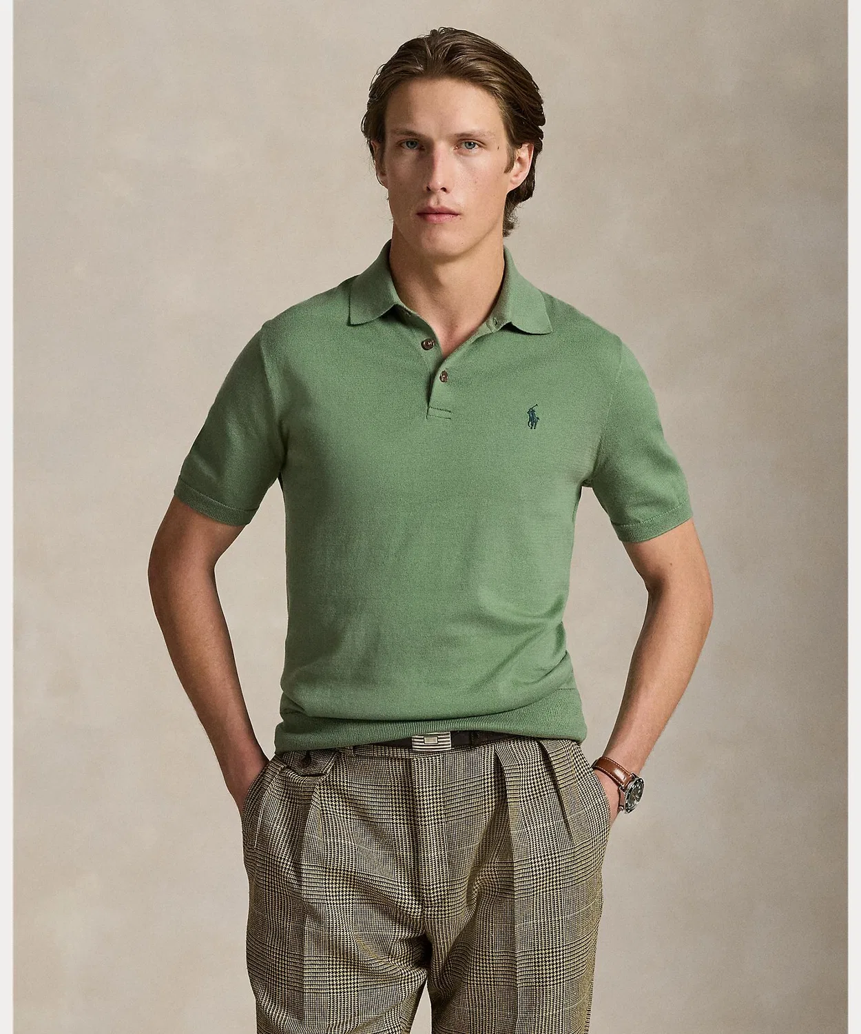 Мужской свитер с поло-воротником Cotton Polo Collar POLO RALPH LAUREN, Натуральный
