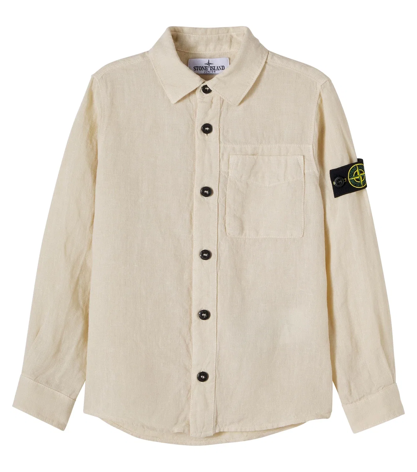 Льняная рубашка с длинным рукавом Stone Island Junior, бежевый