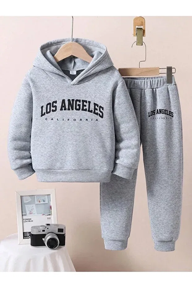 Детский комплект спортивного костюма для девочек с принтом Los Angeles Daxis Sportwear Company, Gray-Lacquer — фото 2