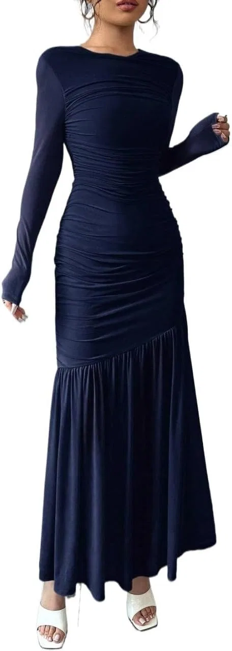 Женское облегающее платье с длинным рукавом, Navy Blue