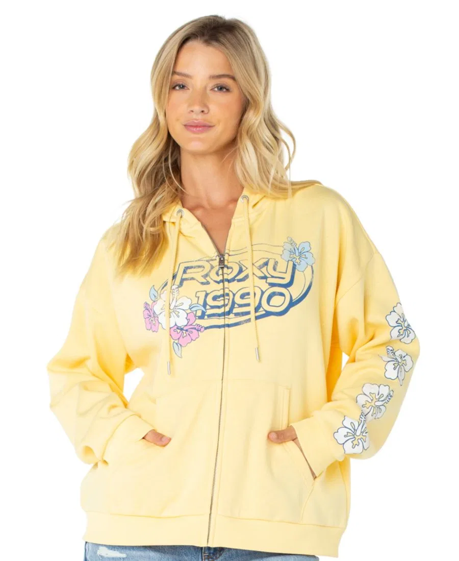 Худи оверсайз с принтом Sundown Full-Zip Roxy, Golden Haze Y2K Hibiscus