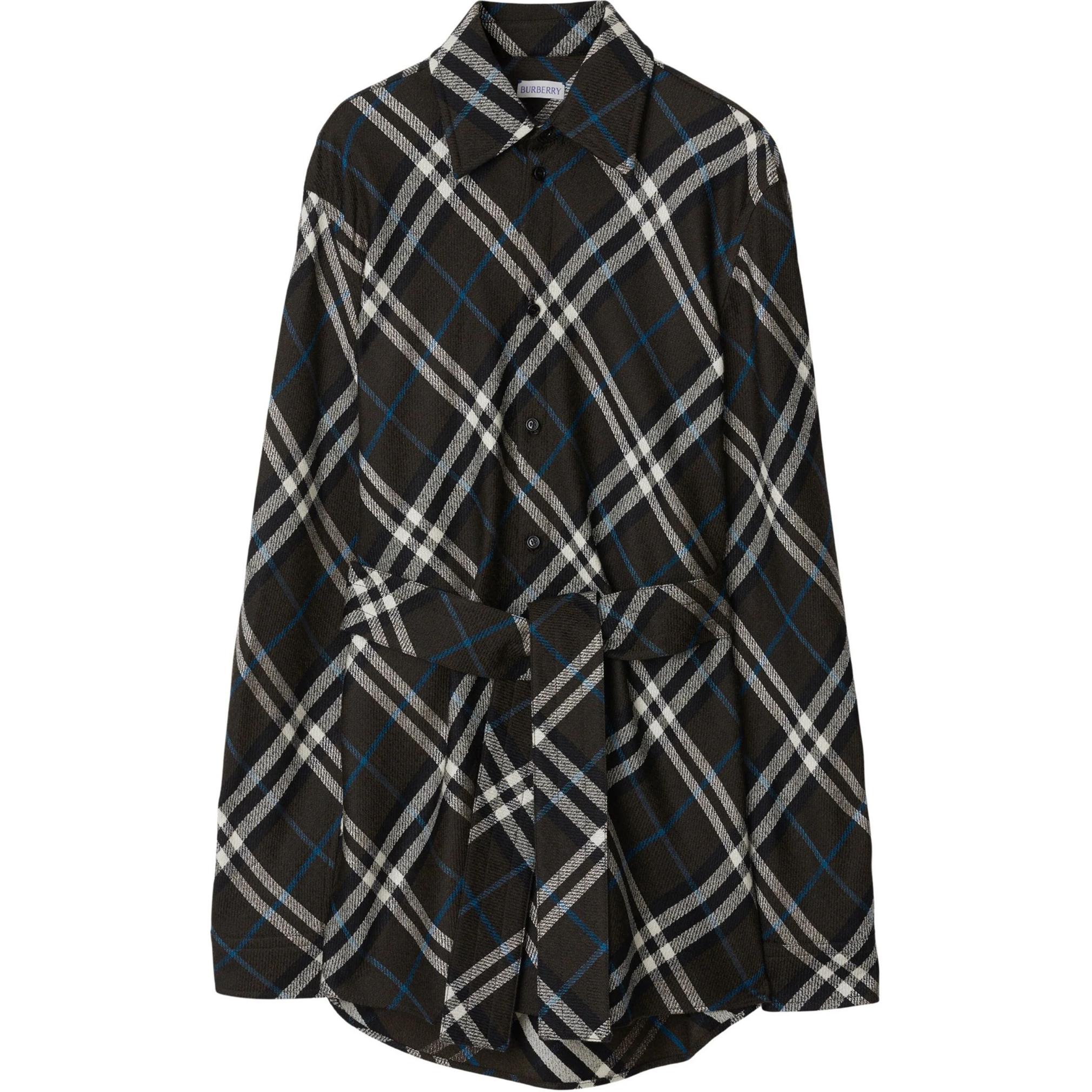 Рубашка Burberry в клетку с поясом, черный — фото 2