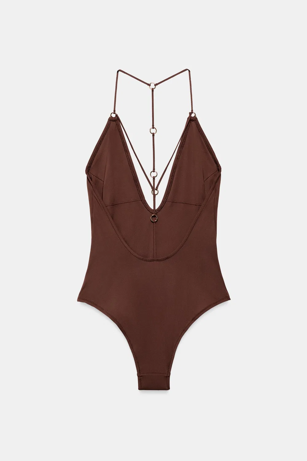 Однотонный купальник с люверсами ZARA, Brown — фото 4