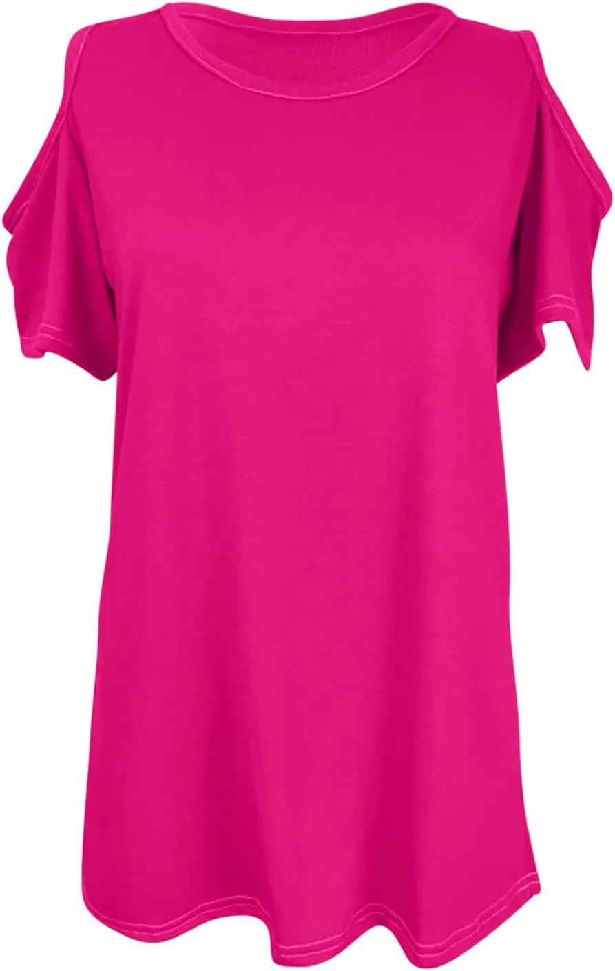 Женская футболка с вырезами на плечах, Crew Neck, Pink — фото 3