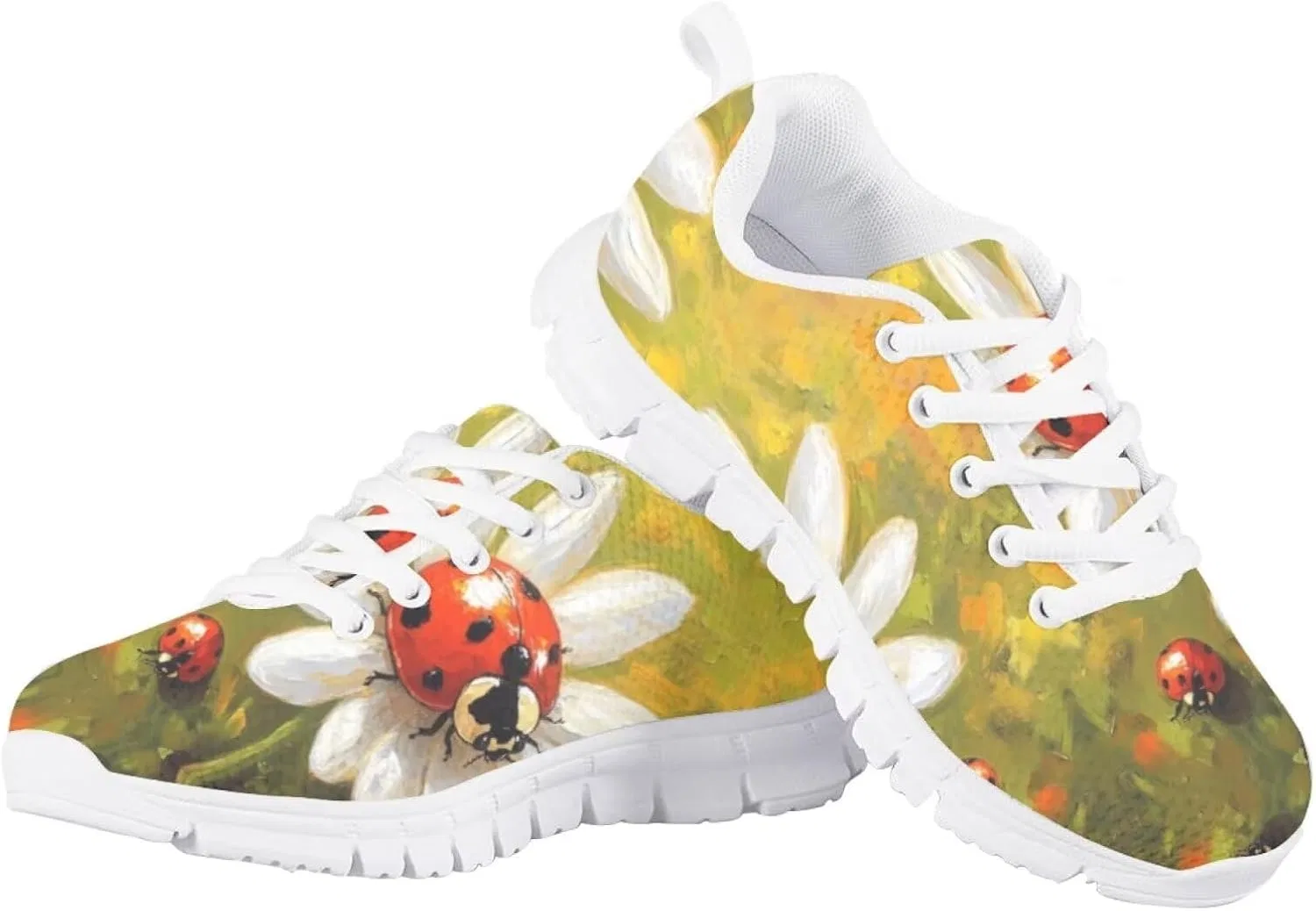 Детские кроссовки с принтом Forchrinse, Red Ladybug Daisy Oil Painting — фото 2