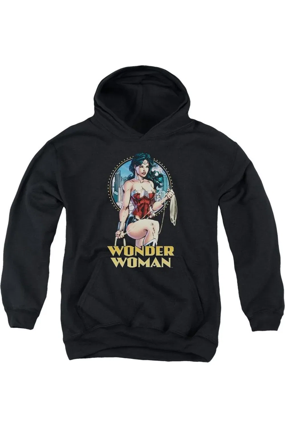 Детское худи с капюшоном с принтом Justice League of America City Warrior Gildan, черный