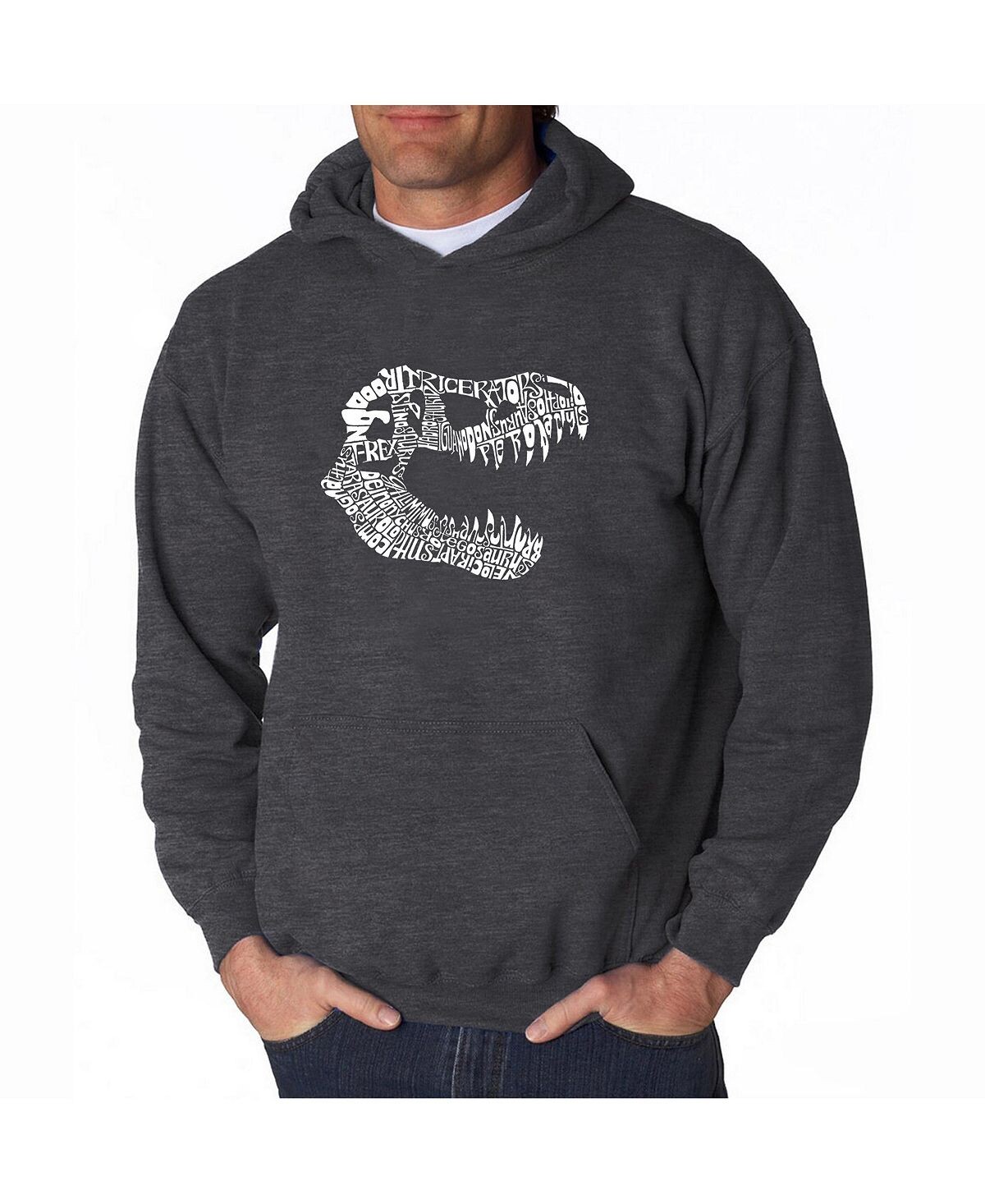 

Мужская толстовка с капюшоном word art - t-rex skull LA Pop Art, темно-серый