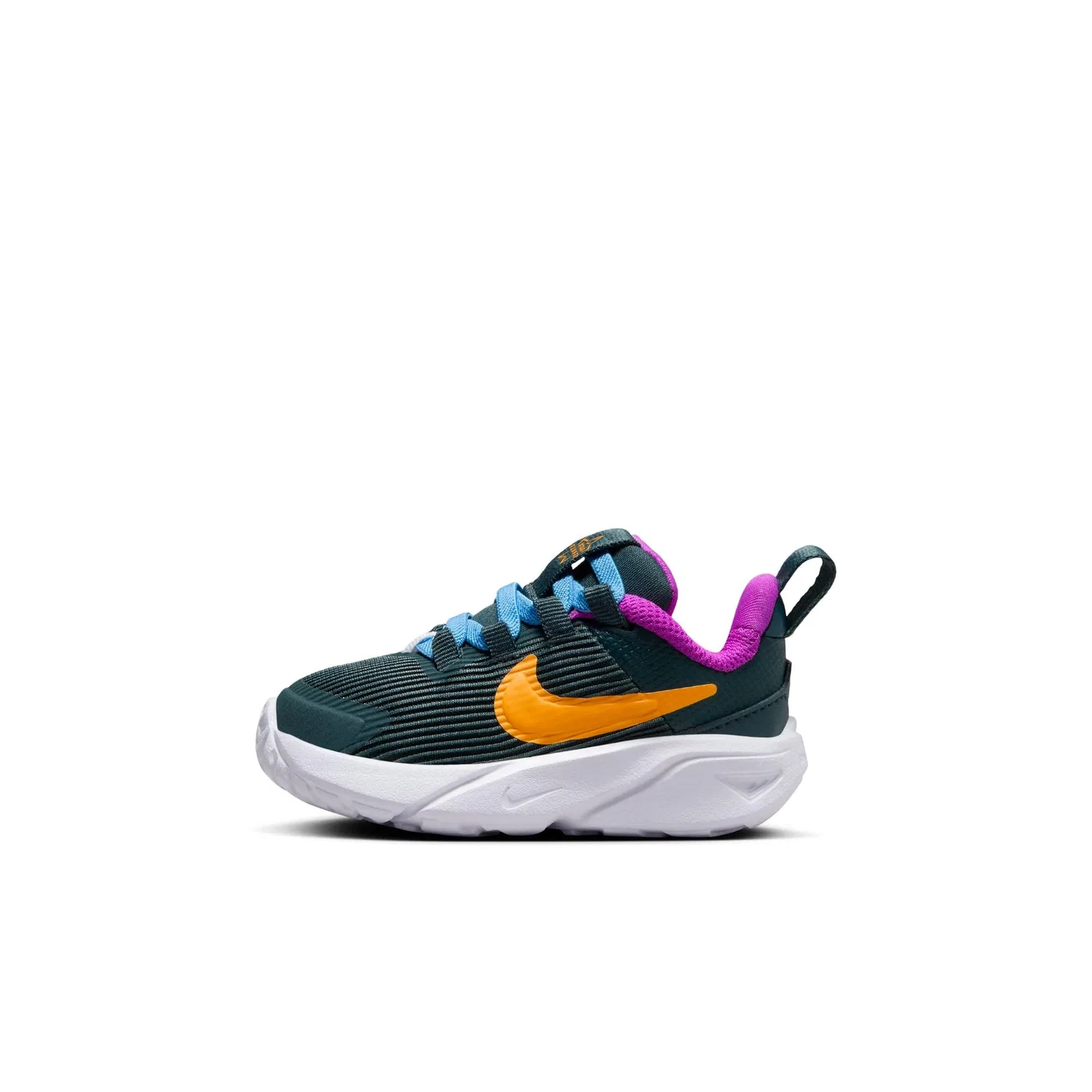 Детские кроссовки для мальчиков с вертикальным трикотажным рисунком Star Runner 4 NIKE, Deep Jungle Sundial Hyper Violet
