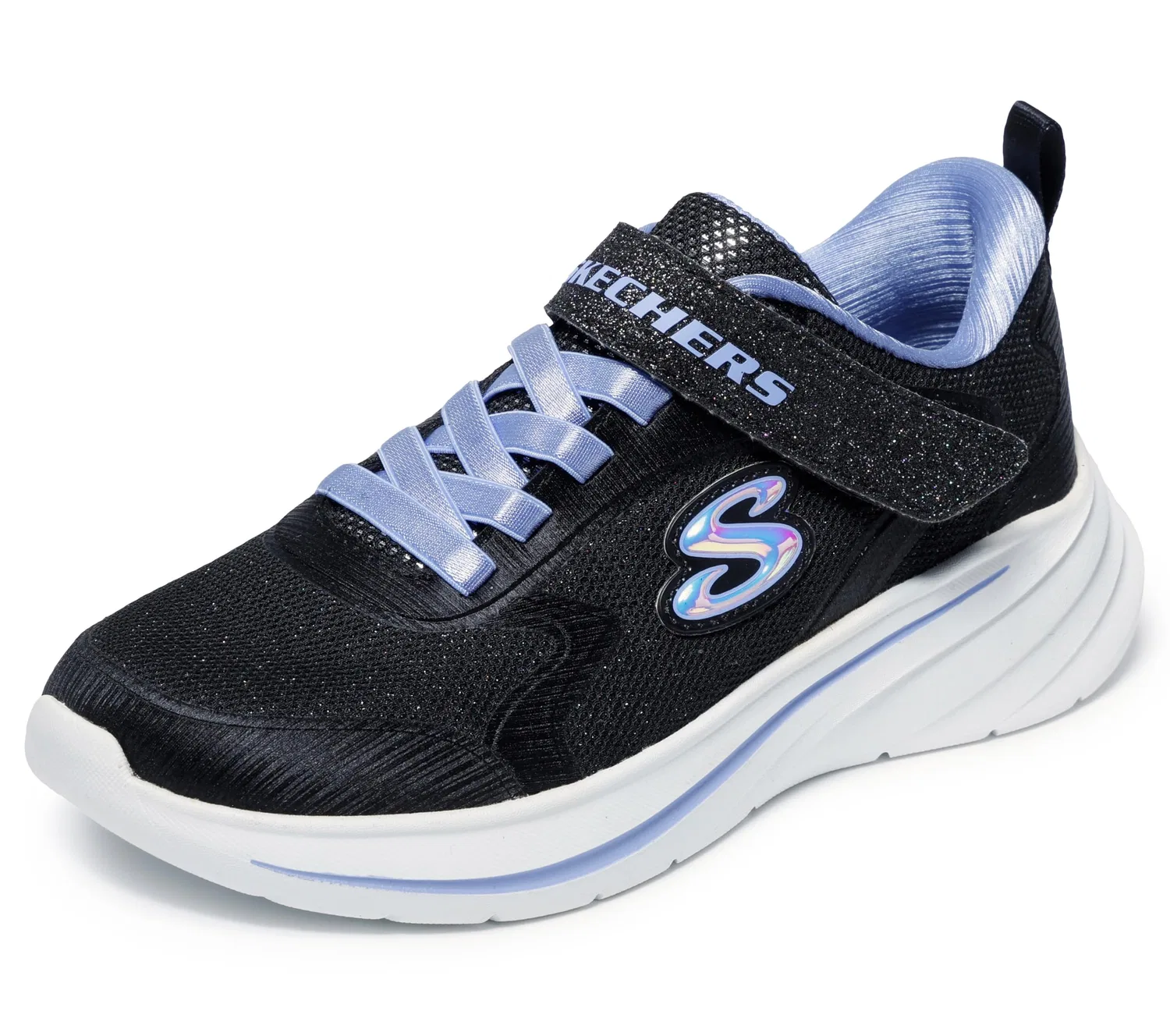 Детские кроссовки для девочек с блестками Skechers Wave 92, Black Sparkle Mesh Trim