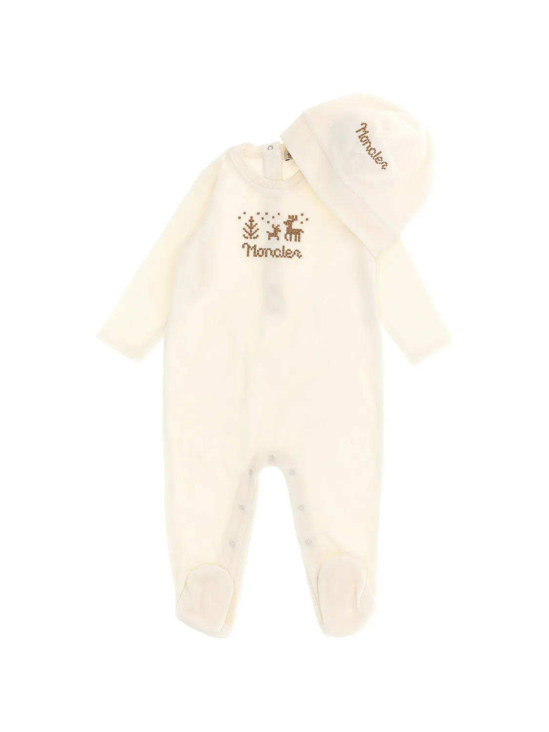 Комплект для новорожденного с вышивкой Moncler Enfant, нейтральные цвета