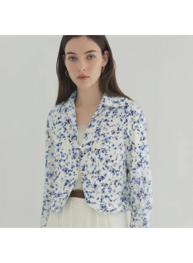 Блузка с принтом с длинным рукавом Zara, бело-синий — фото 2