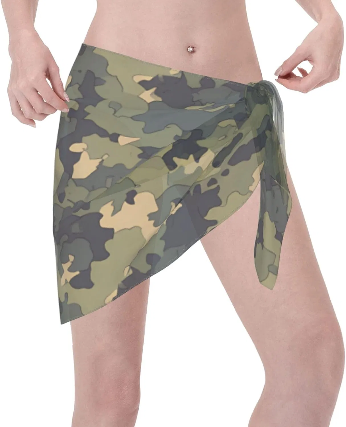 Женская пляжная накидка-парео с принтом кактуса, Green Black Camouflage — фото 3
