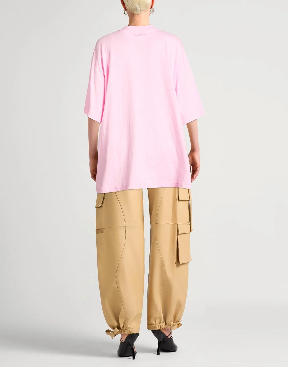 Женская футболка оверсайз с принтом Acne Studios, розовый — фото 3