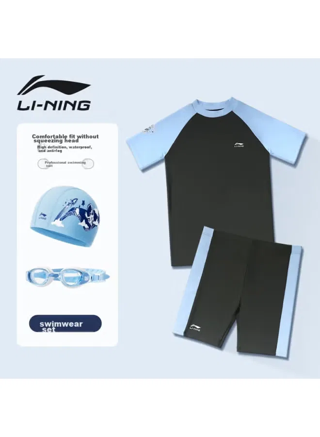 Комплект для плавания для мальчиков с очками и шапочкой, модель 383, Li-Ning, серо-синий
