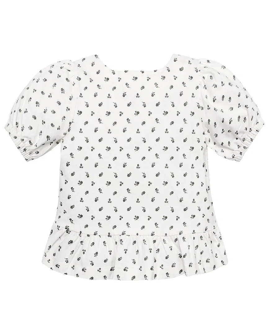 Детская кофта с коротким рукавом и баской Hope & Henry Bubble Sleeve Peplum Knit Top, зеленый — фото 2