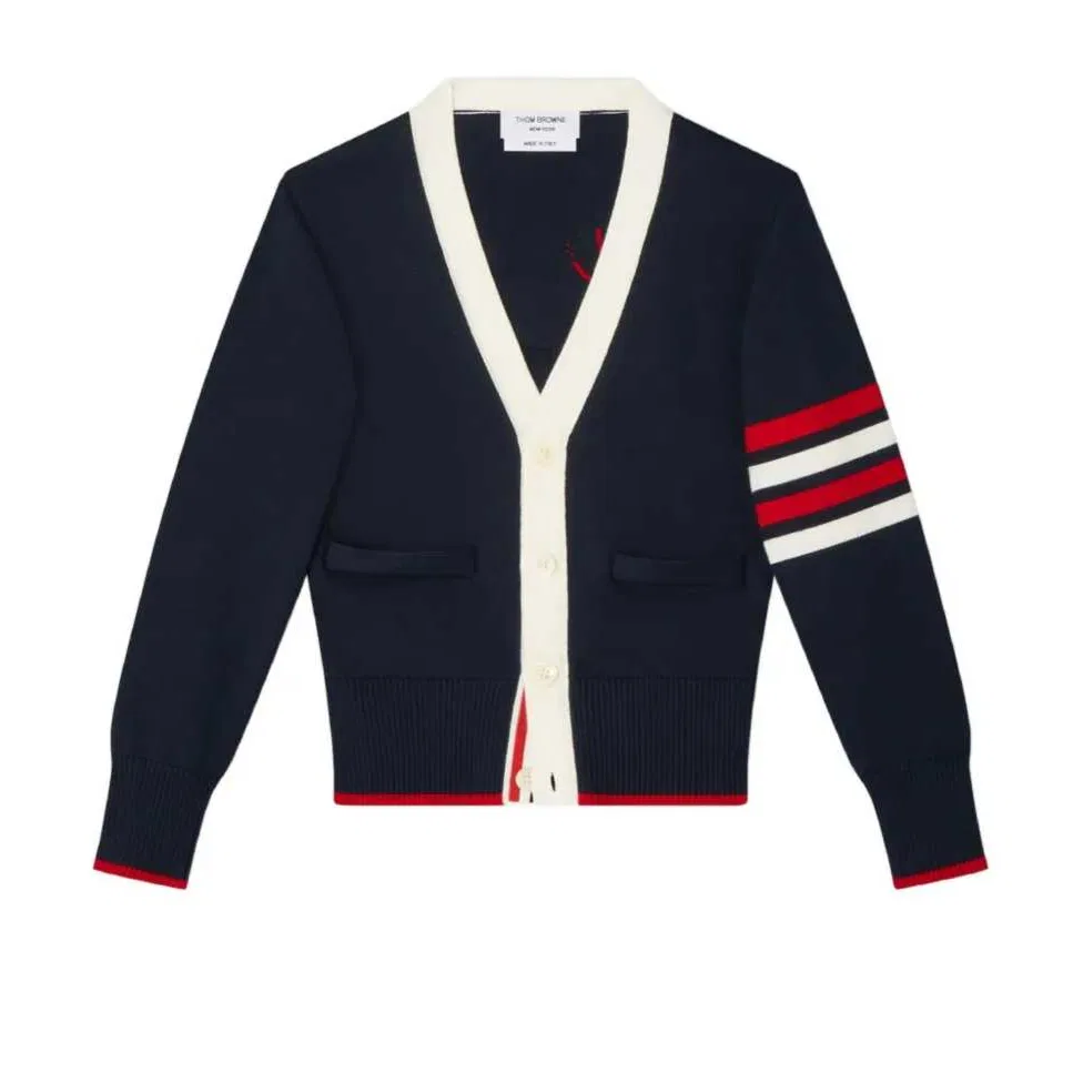 Детский свитер с V-образным вырезом Marine Blue THOM BROWNE