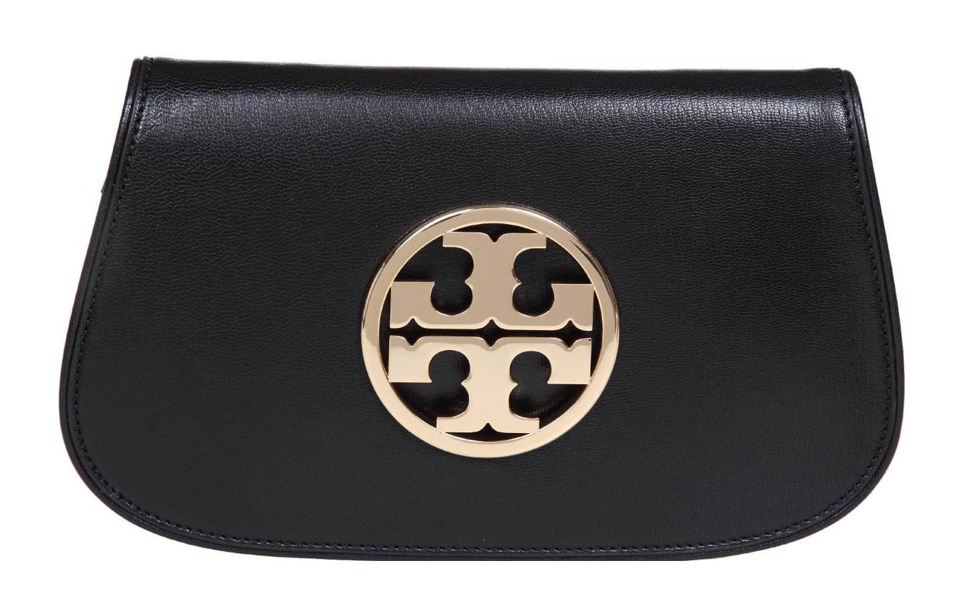 

Кожаная женская сумка-клатч через плечо с одним ремнём чёрный TORY BURCH