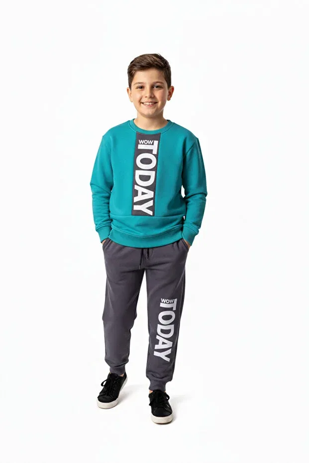 Детский спортивный костюм с принтом 3 Thread Fleece Inside Today Printed Boys' Tracksuit Mnk Baby&Kids, Green