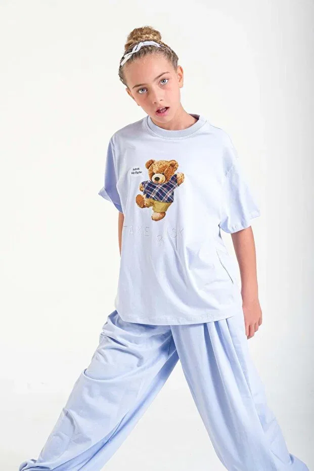 Детская футболка для девочек с принтом Teddy Bear Printed Loco Loco, Blue