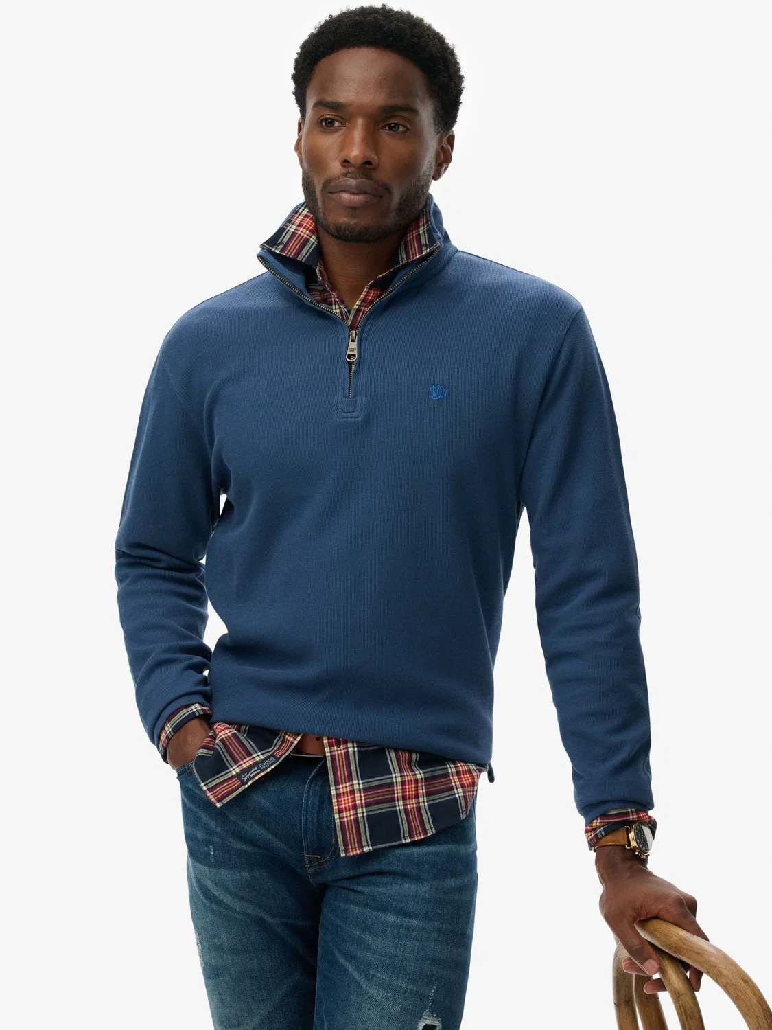 Джемпер полузастежка на молнии, Ribbed Superdry, синий
