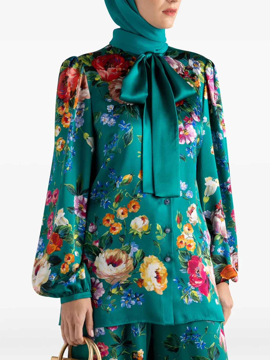 Рубашка с бантом и цветочным принтом Dolce & Gabbana, зеленый — фото 4