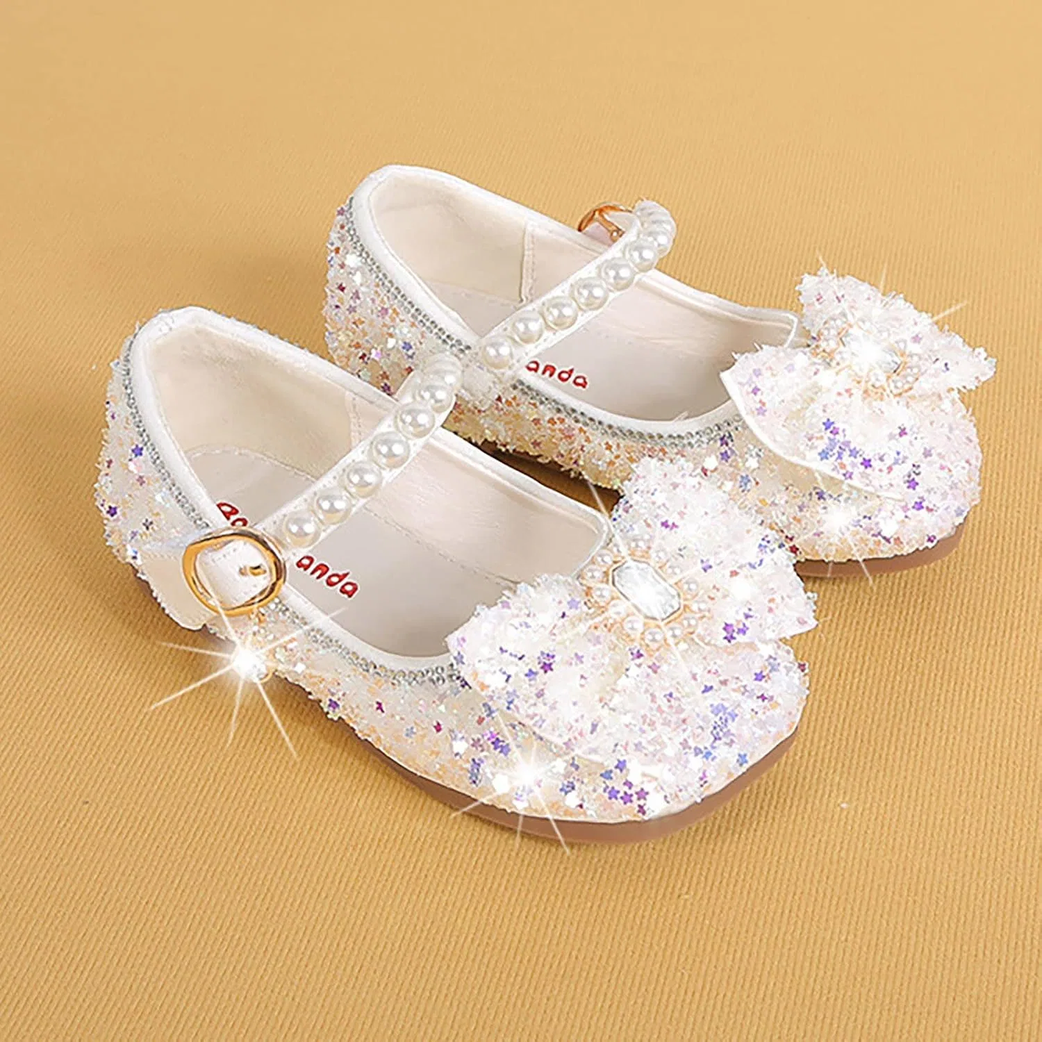 Детские туфли для девочек с принтом Rhinestone Bows, White — фото 3